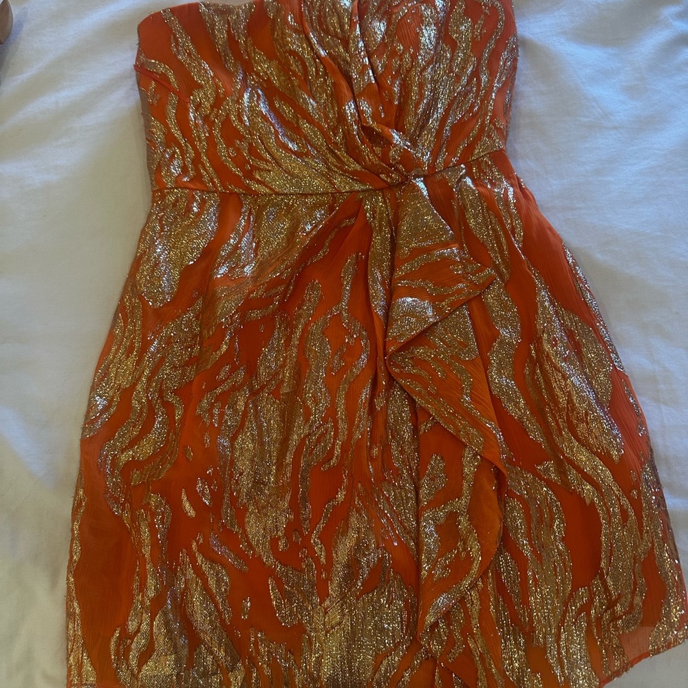 Elegant Orange and Gold Strapless Dress